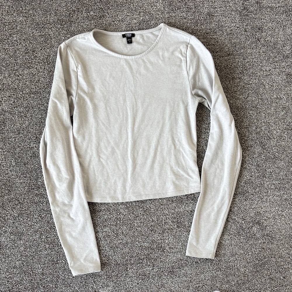 Express Women's Long-Sleeve Crewneck Top — Light Gray